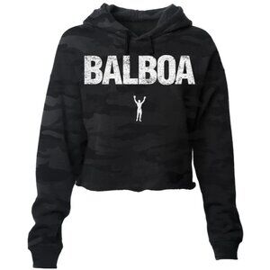 BALBOA Women's Camo Cropped Pullover Hoodie Black/Gray Sz. S NEW